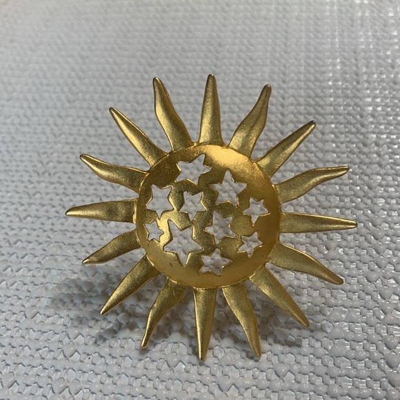 Sun brooch with stars matte gold vintage - Picture 10 of 10